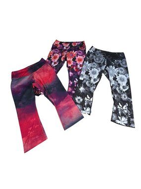 Reebok Yoga Pants 3 PAIRS Floral & Tie-Dye Prints Size M Polyester/Spandex EUC